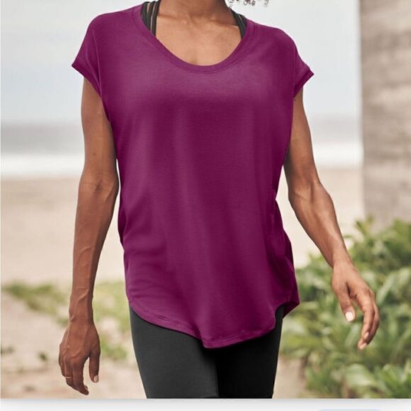 Athleta Ribbed Stratus Violet Purple Tee - Picture 1 of 6